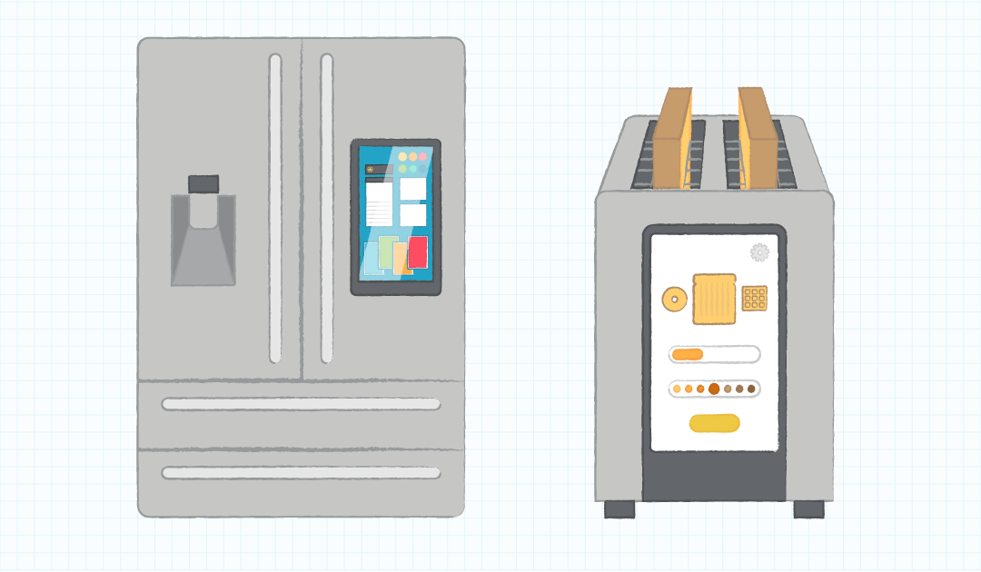 Abbildung von intelligenten Geräten – Kühlschrank und Toaster