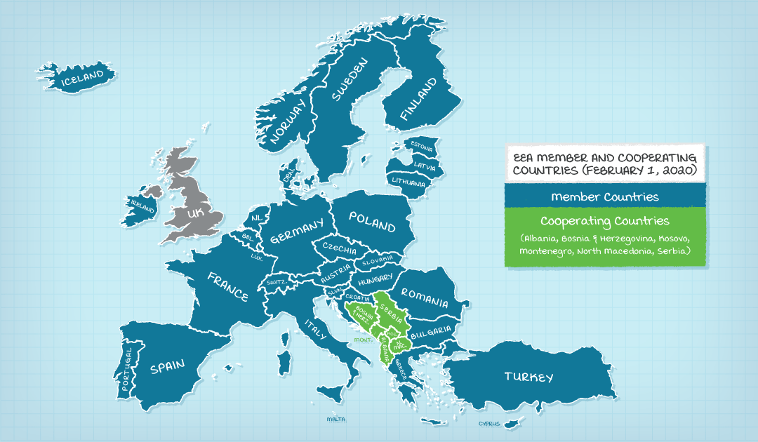Map showing EEA member and cooperating countries