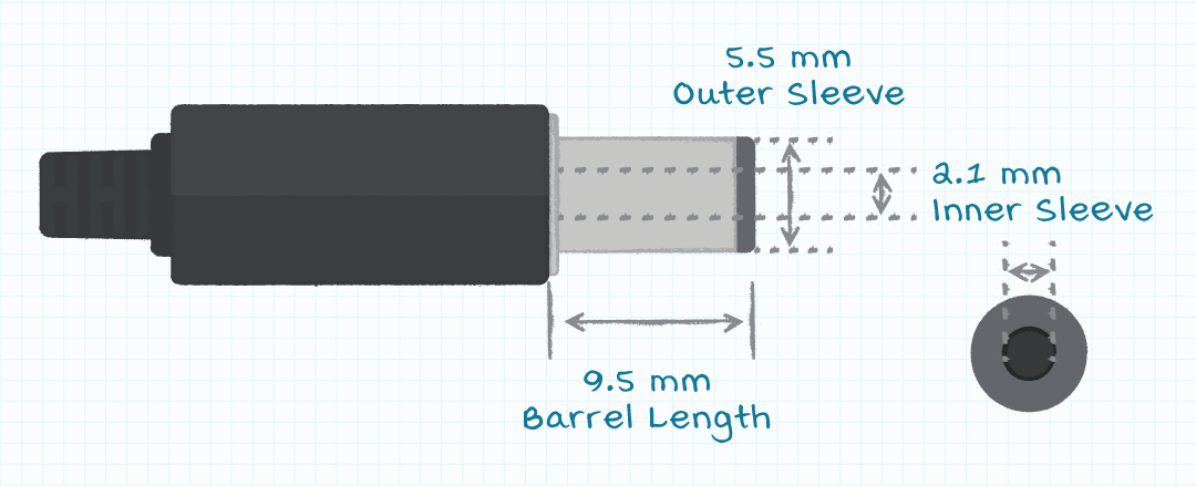 Illustration of barrel plug with dimensions