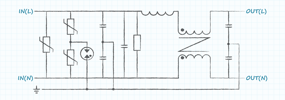 Example circuit of an EMI power filter
